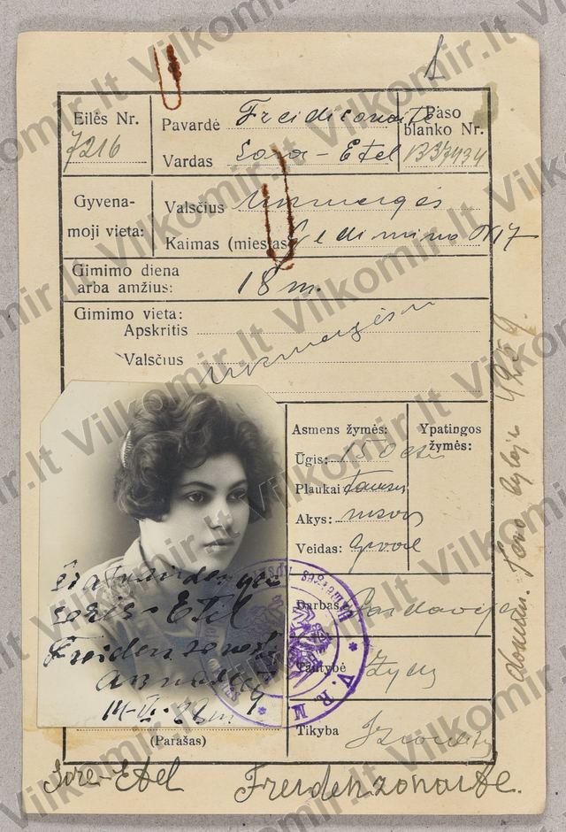 Dokumentų byla — Freidenzonaite Sara Etel (LCVA b. 2792) — peržiūra